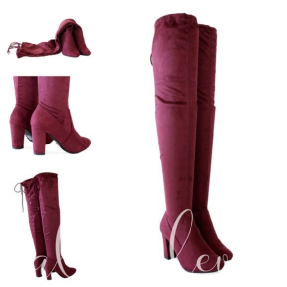 New Wine Vegan Suede Over The Knee Boots - Picture 4 of 7